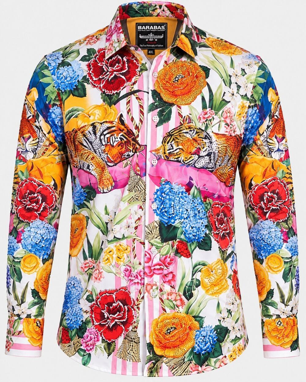 Barabas Botanic Rhinestone Tiger Floral Shirt Men's 4XL Multi 6SPR01 NEW